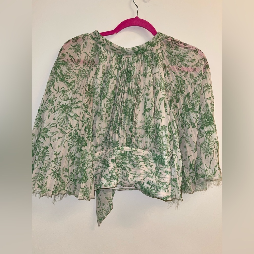 Amur Lee Plissé Leaf Print Silk Blouse, small - Picture 7 of 13